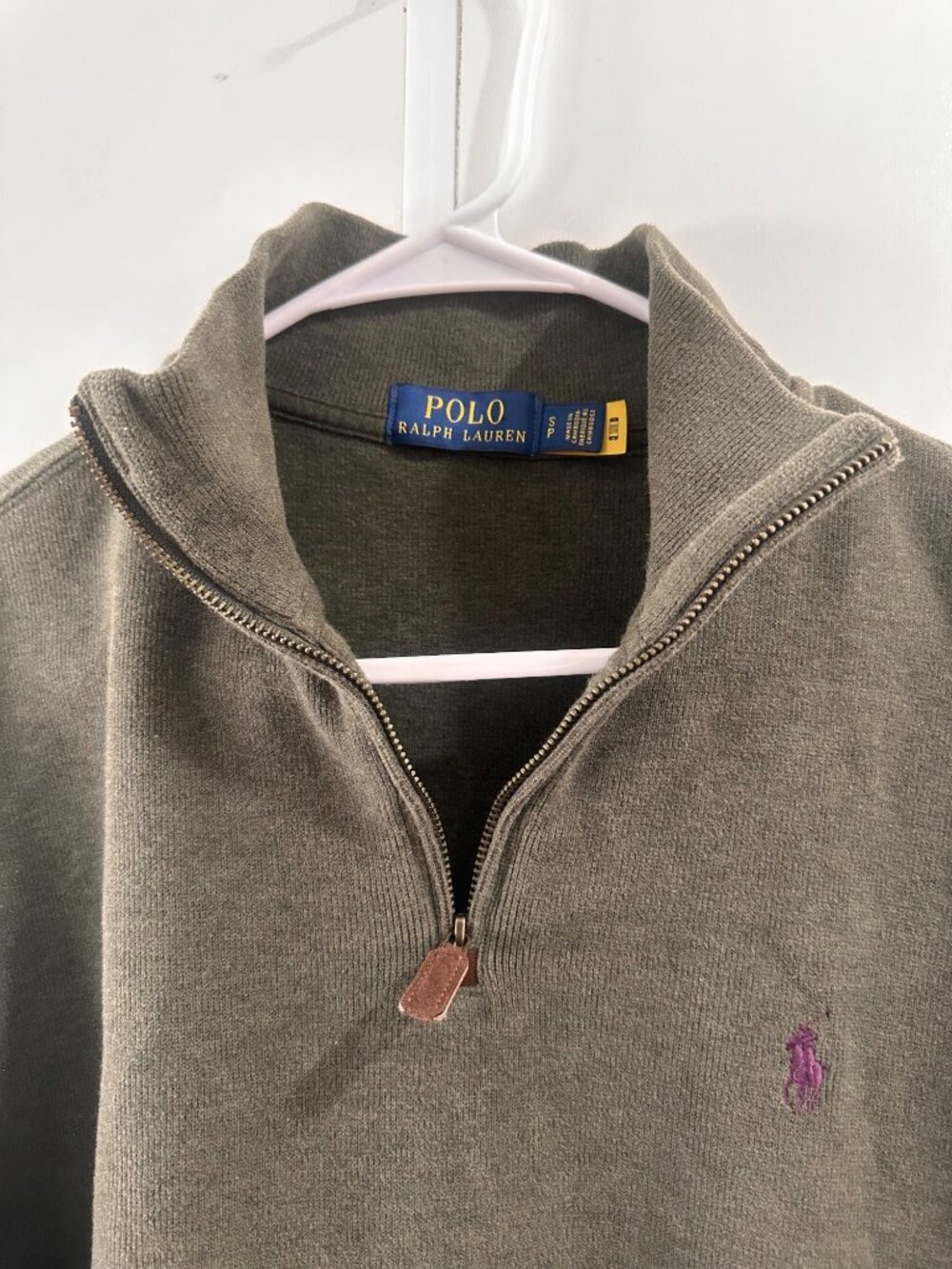 Ralph Lauren Mesh Knit Cotton Quarter Zip Sweater Mens Small Olive Green Perppy - Picture 7 of 14